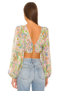for Love & Lemons Guinevere Crop Top in green - women's shirt - detail view
