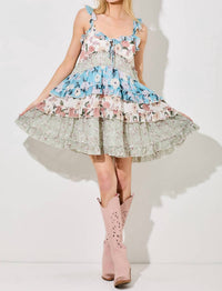 Baevely by Wellmade Floral Tiered Mini Dress in cream multi - women's dress