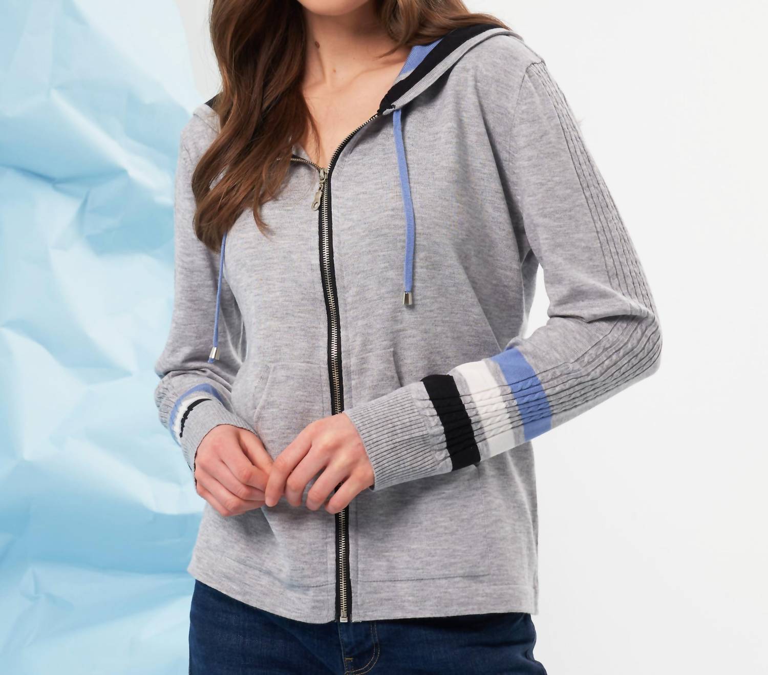 french kyss Color Block Zip Up Hoodie in slate multi - women's top