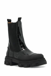 Ganni - Women's Cleated Mid Chelsea Naplack Croco Boots