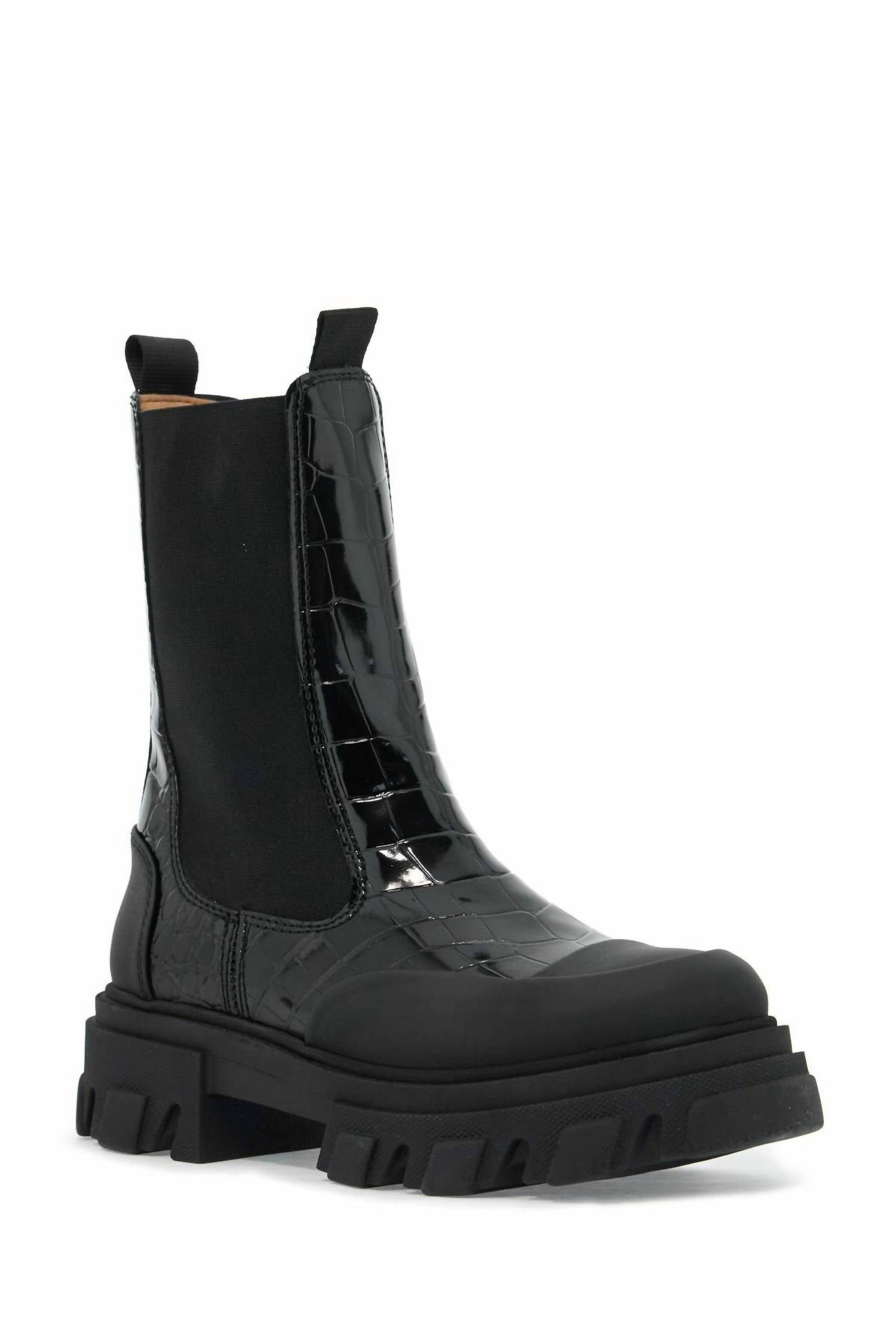 Ganni - Women's Cleated Mid Chelsea Naplack Croco Boots