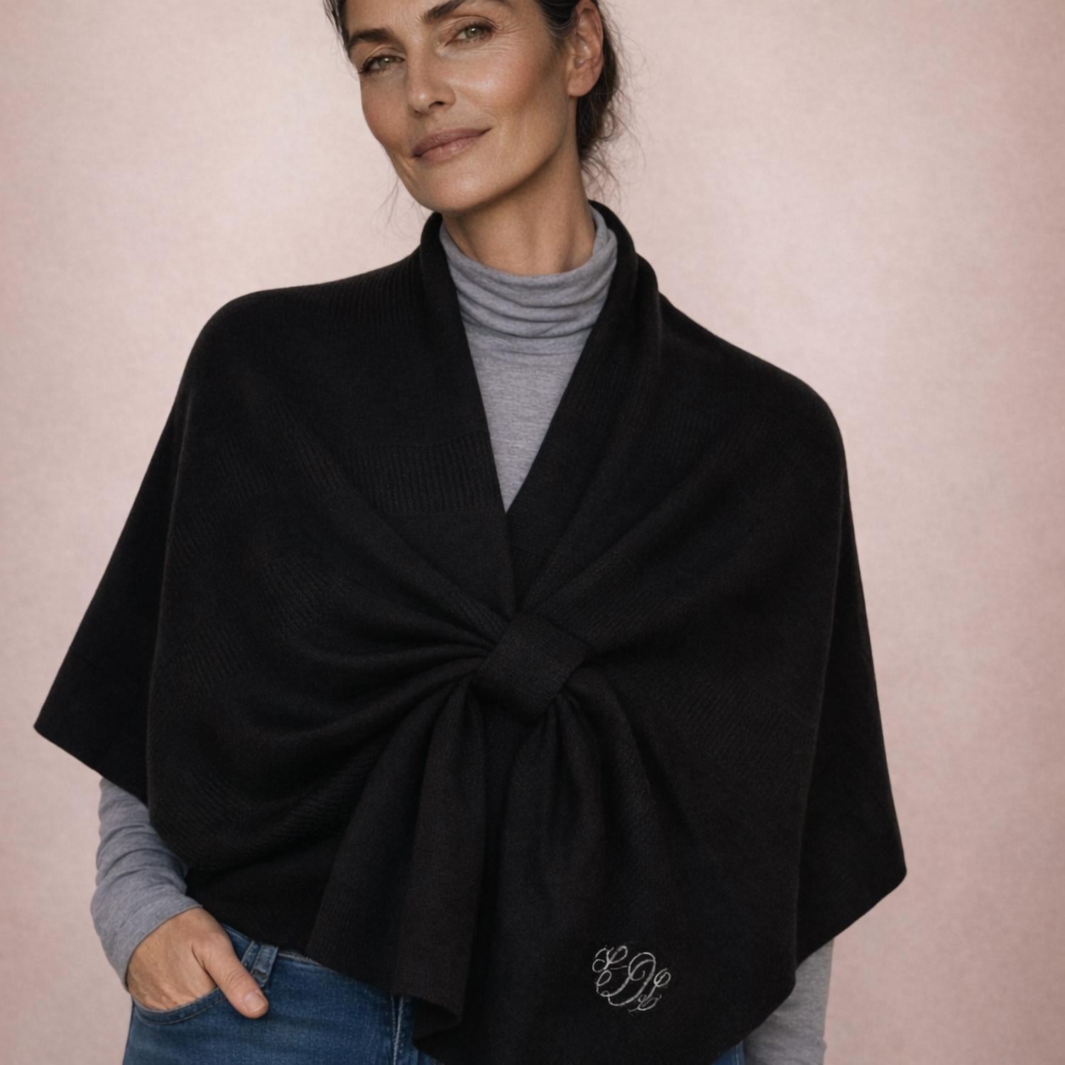 J'Envie/Eli Foundation Tab Wrap in black - women's scarf - alternate view
