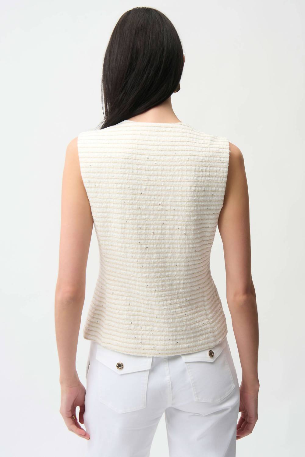 Joseph Ribkoff Bouclé Fitted Vest With Buttons in cream - women's blouse - alternate view