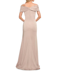 La Femme Off The Shoulder Gown in champagne - women's dress - detail view