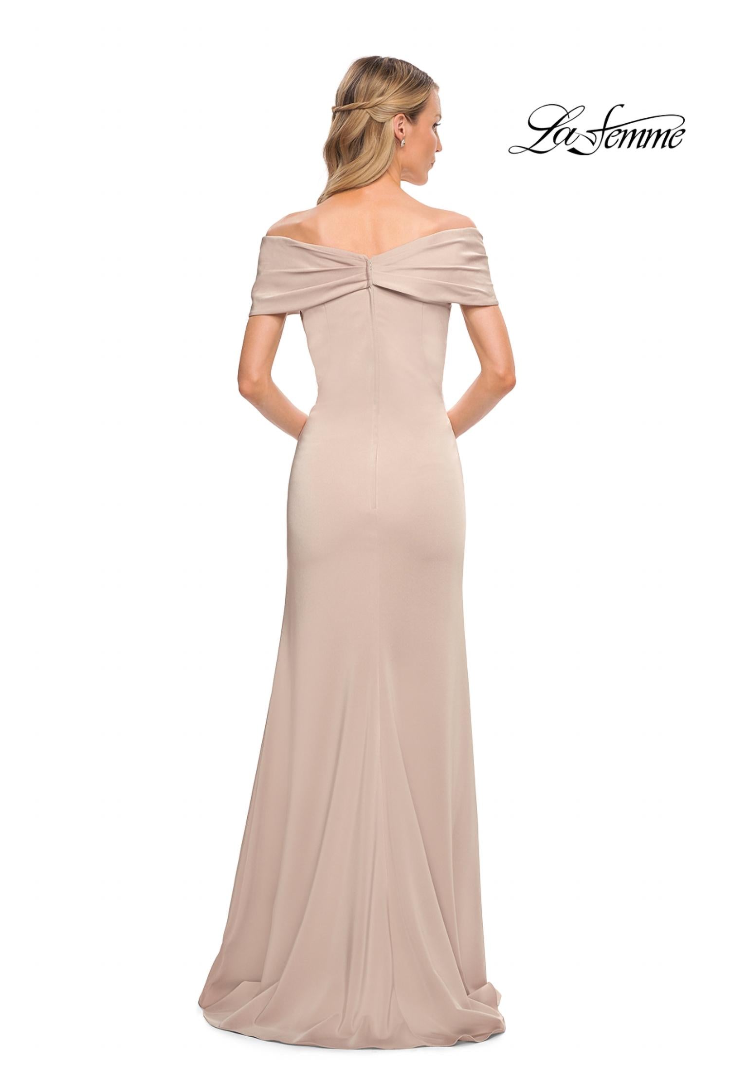 La Femme Off The Shoulder Gown in champagne - women's dress - alternate view