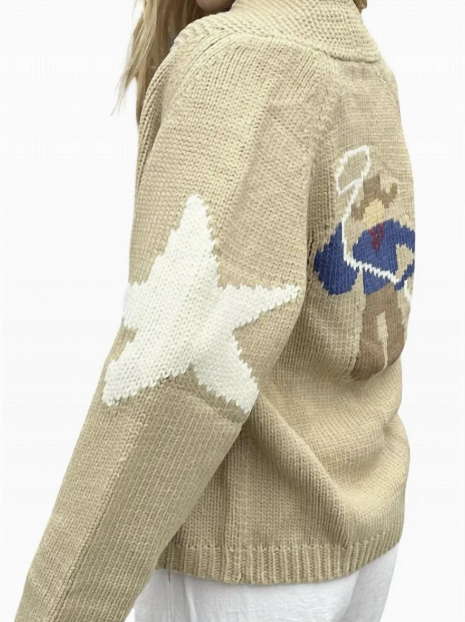 Pink PINEAPPLE Vintage Cowboy Varsity Cardigan in camel - women's cardigan - alternate view