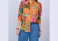 Ivy Jane Delilah Patchwork Camp Shirt in multi - women's long sleeve top - alternate view