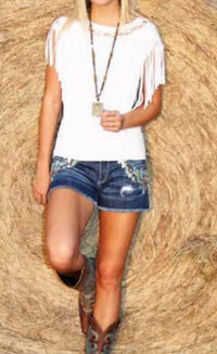 R Cinco Ranch Native Denim Shorts in blue - women's shorts