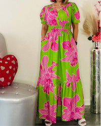 A.Peach - Notched Flared V-neck Maxi Dress