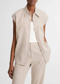 Vince - Ticking Stripe Linen-cotton Cap-sleeve Blouse