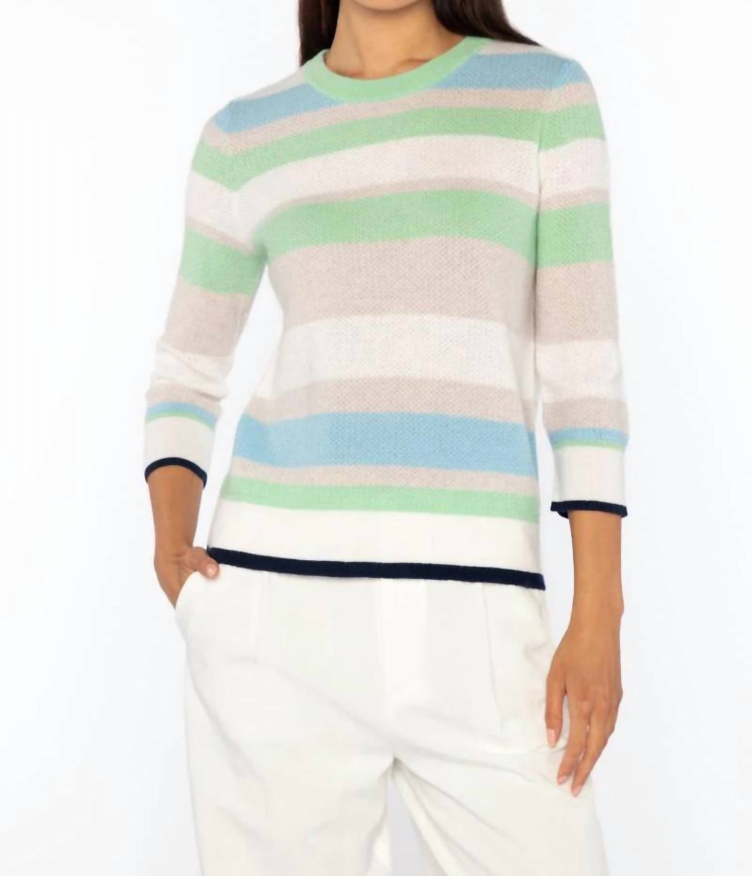 Kinross - 3 Quarter Sleeve Openwork Stripe Crew