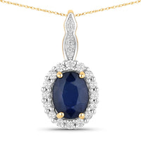 Diana M Jewels Women's Oval Natural Sapphire Pendant Necklace (1.79 Ct) - Classic in 14k yellow gold - women's jewelry