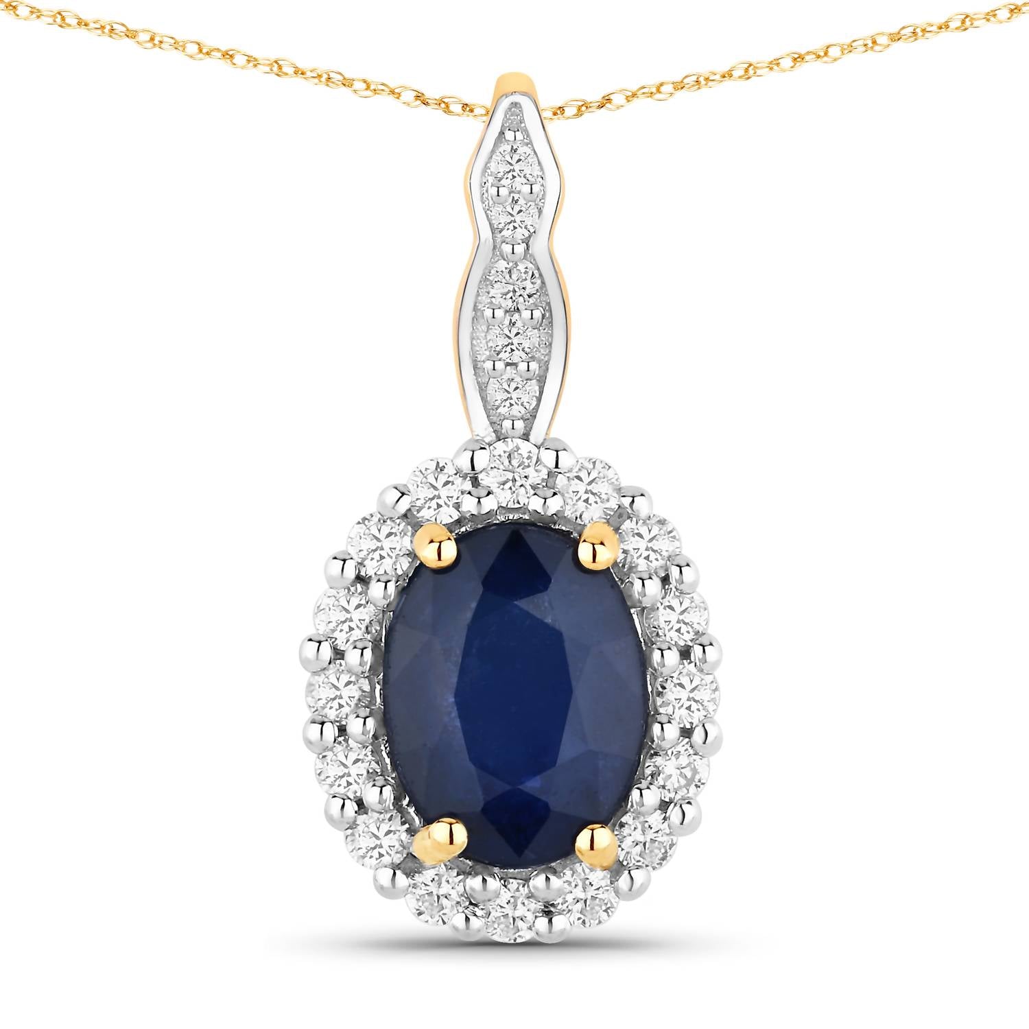 Diana M Jewels Women's Oval Natural Sapphire Pendant Necklace (1.79 Ct) - Classic in 14k yellow gold - women's jewelry