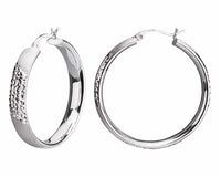 Gold & Honey - Women's Sterling Silver 35mm Click-top Hoop Earrings With Diamond Cut Stripe And Satin Finish