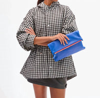 Clare V. Foldover Clutch in electric blue - women's bag - detail view