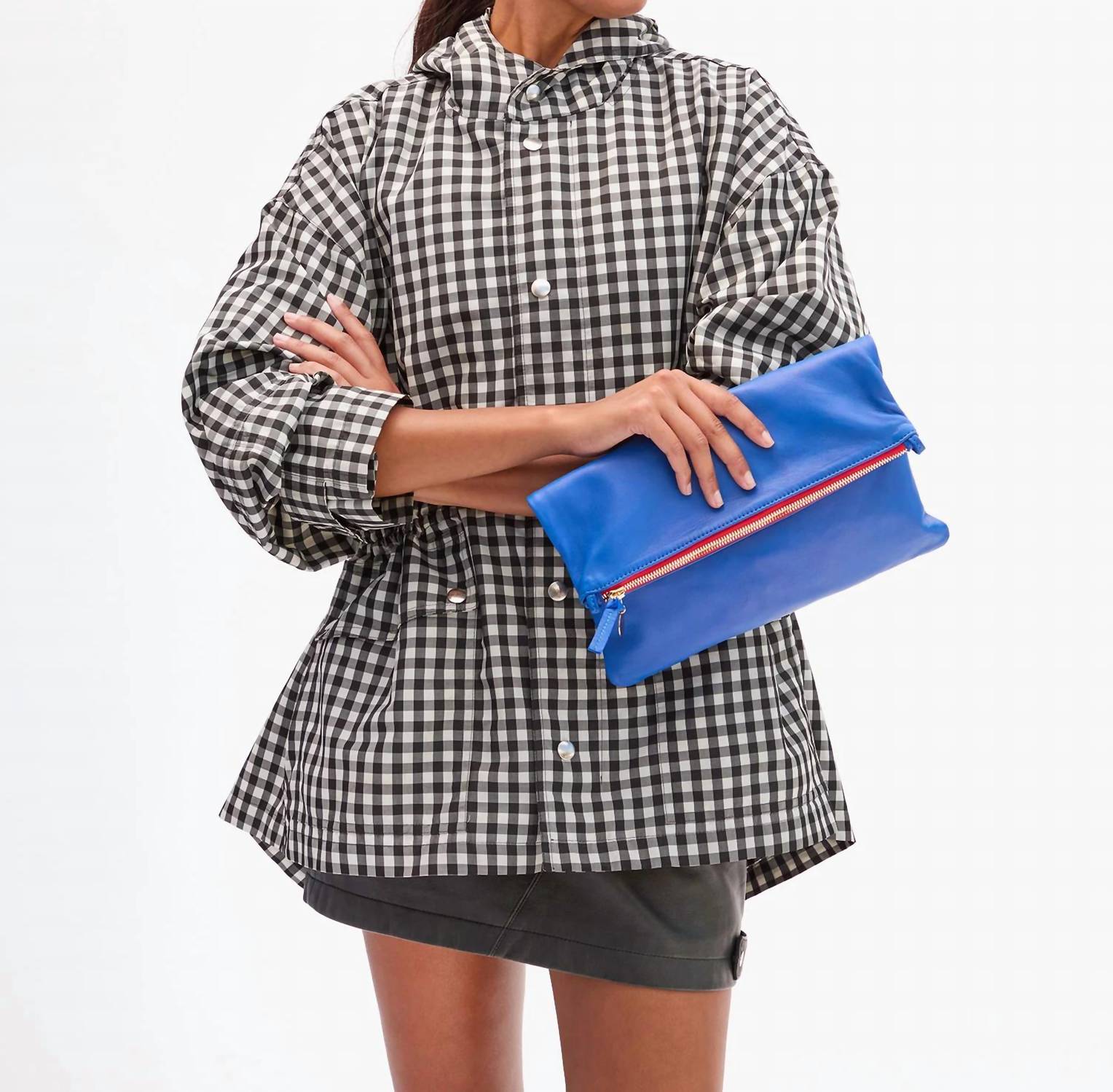 Clare V. Foldover Clutch in electric blue - women's bag - detail view