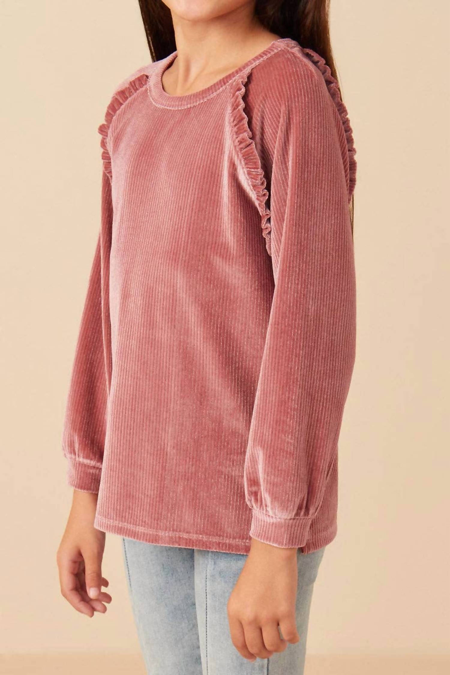 Hayden Girls - Girl's Ruffled Raglan Seam Brushed Rib Top