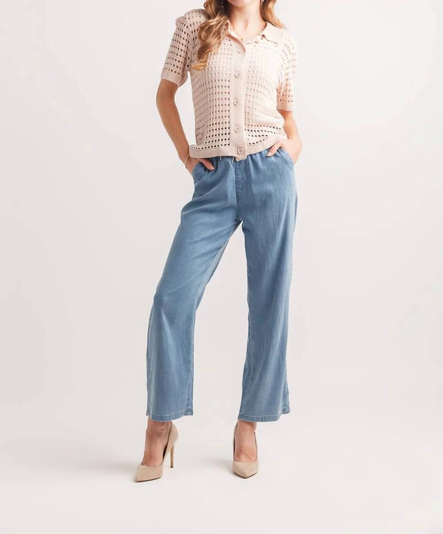 Papillon - Open Knit Short Sleeve Button Front Sweater