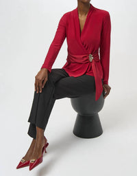 Joseph Ribkoff - Fitted Faux Wrap Long Sleeve Top