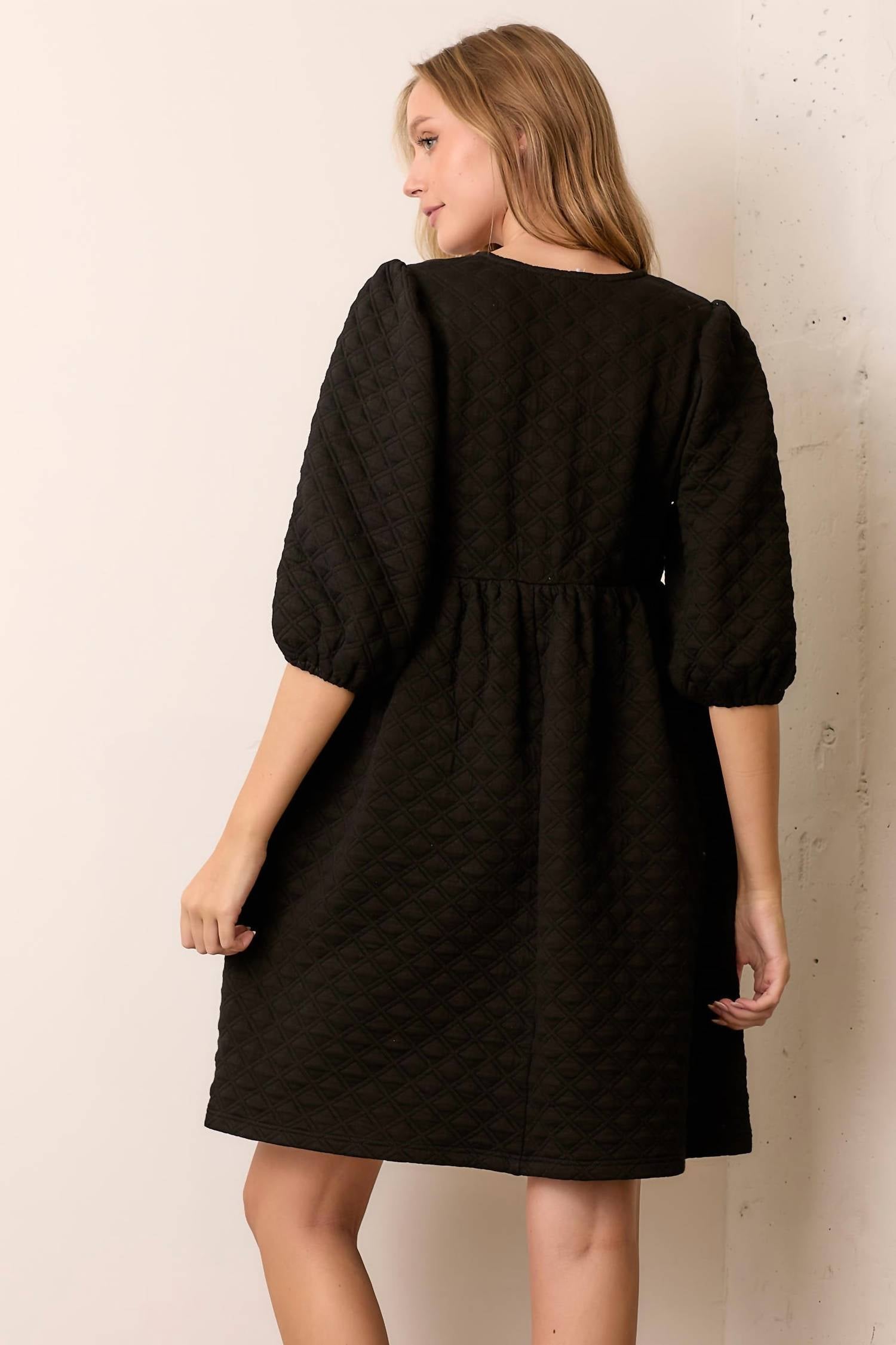 Baevely By Wellmade - Piper Quilted Knit Dress With Front Tie