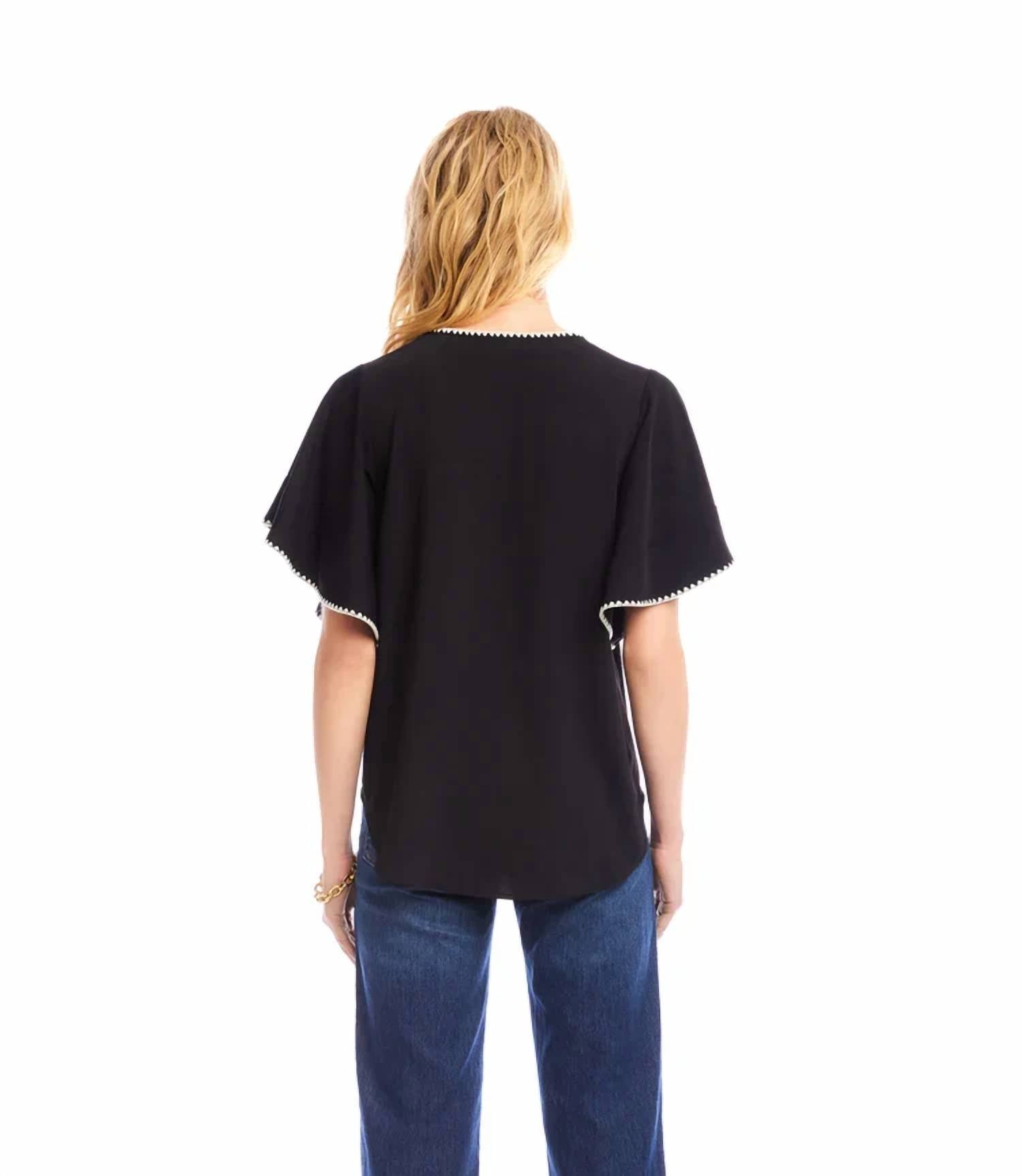 Karen Kane - Felicity Flutter Sleeve Edge Stitch Top