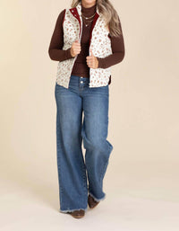 Blu Pepper - Floral Quilted Zip Up Vest