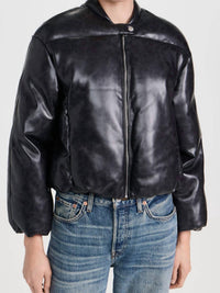 APPARIS Pre-loved Gigi Vegan Leather Bomber Jacket in black - women's jacket - detail view