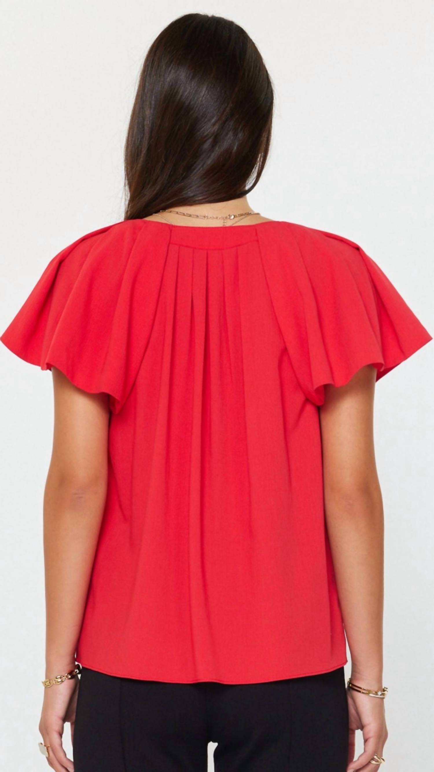 current air Pintuck Pleated Detail Blouse in red - women's blouse - alternate view