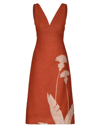 Andres Otalora Mi Poesia Midi Dress in orange dandelion - women's dress - detail view