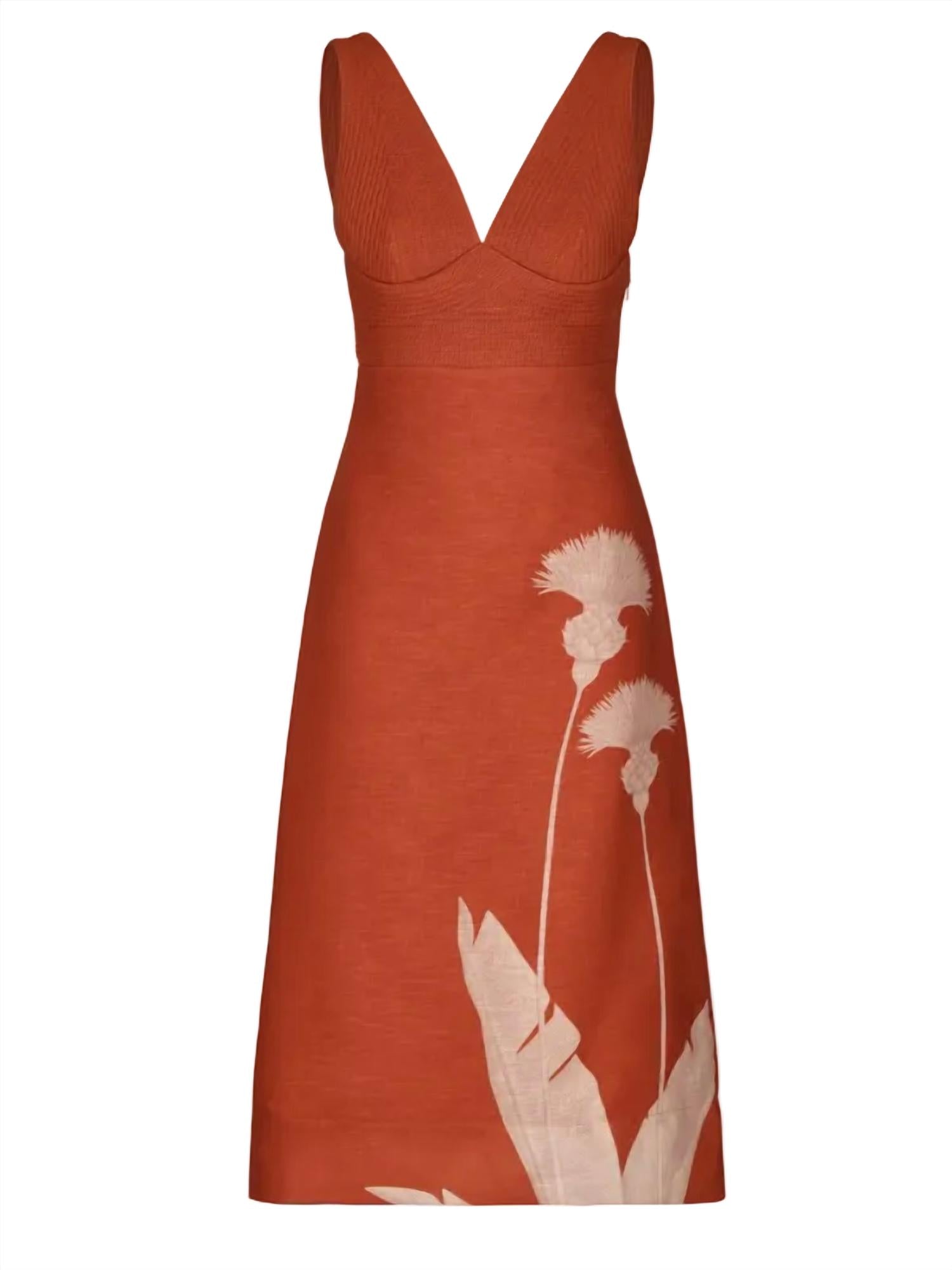Andres Otalora Mi Poesia Midi Dress in orange dandelion - women's dress - detail view