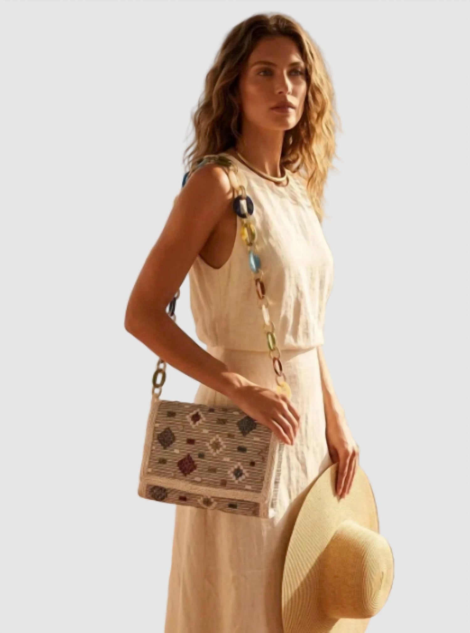 Elektra'S Workshop - Women's Top Flap Woven Resin Chain Bag