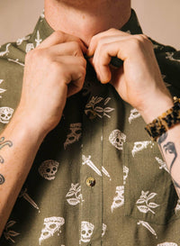 Pyknic - Pizza Slayer Tattoo Flash Casual Button Up Shirt