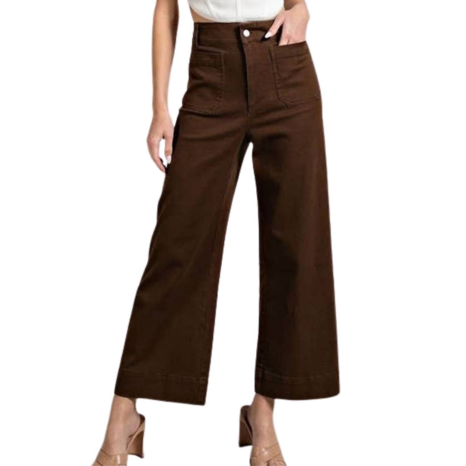Style USA Soft Washed Wide Leg Pants in brown - women's pants