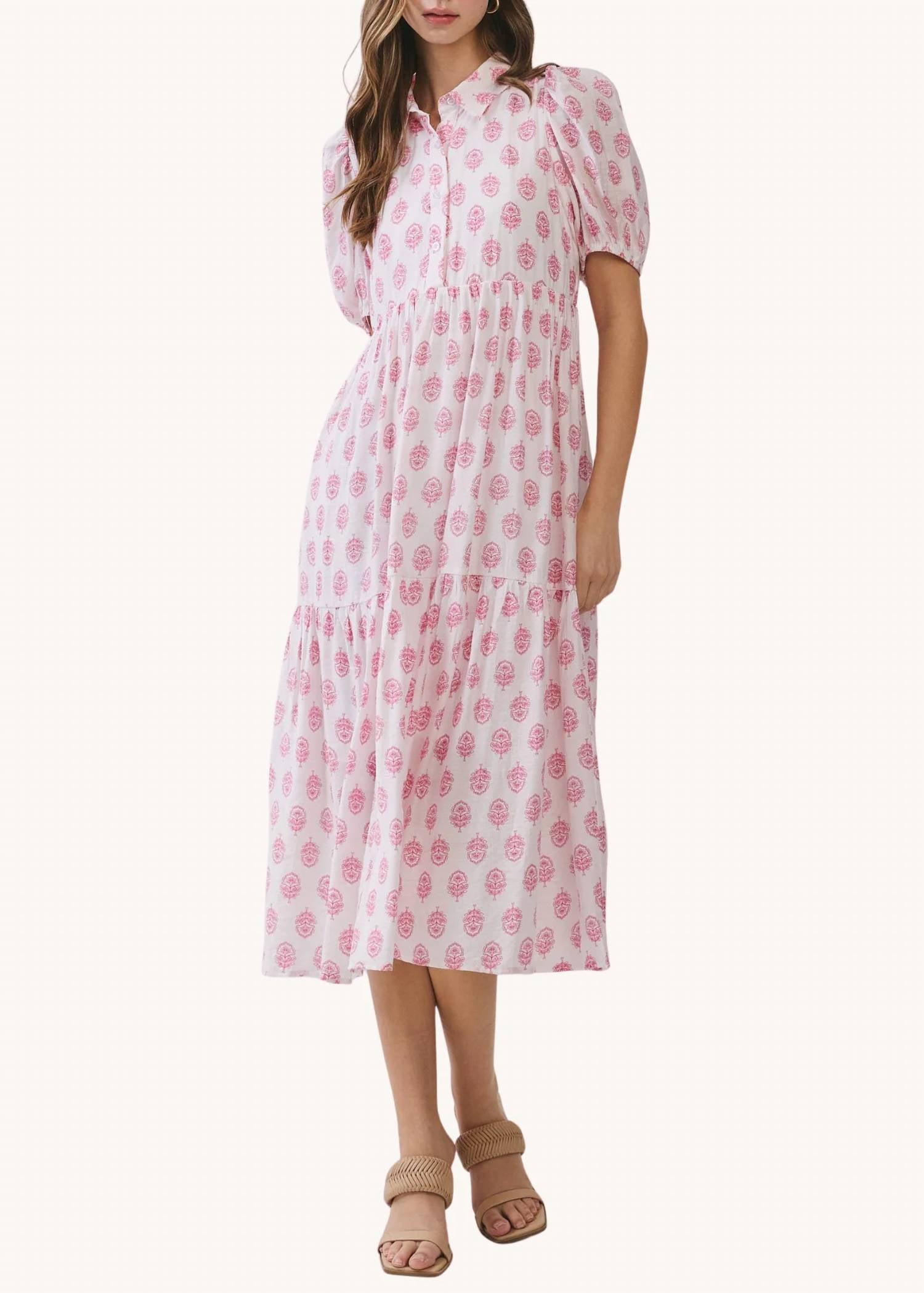 Tcec - Tiegan Blockprint Tiered Midi Dress