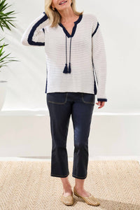 Tribal - Long-sleeve Notch Collar Sweater