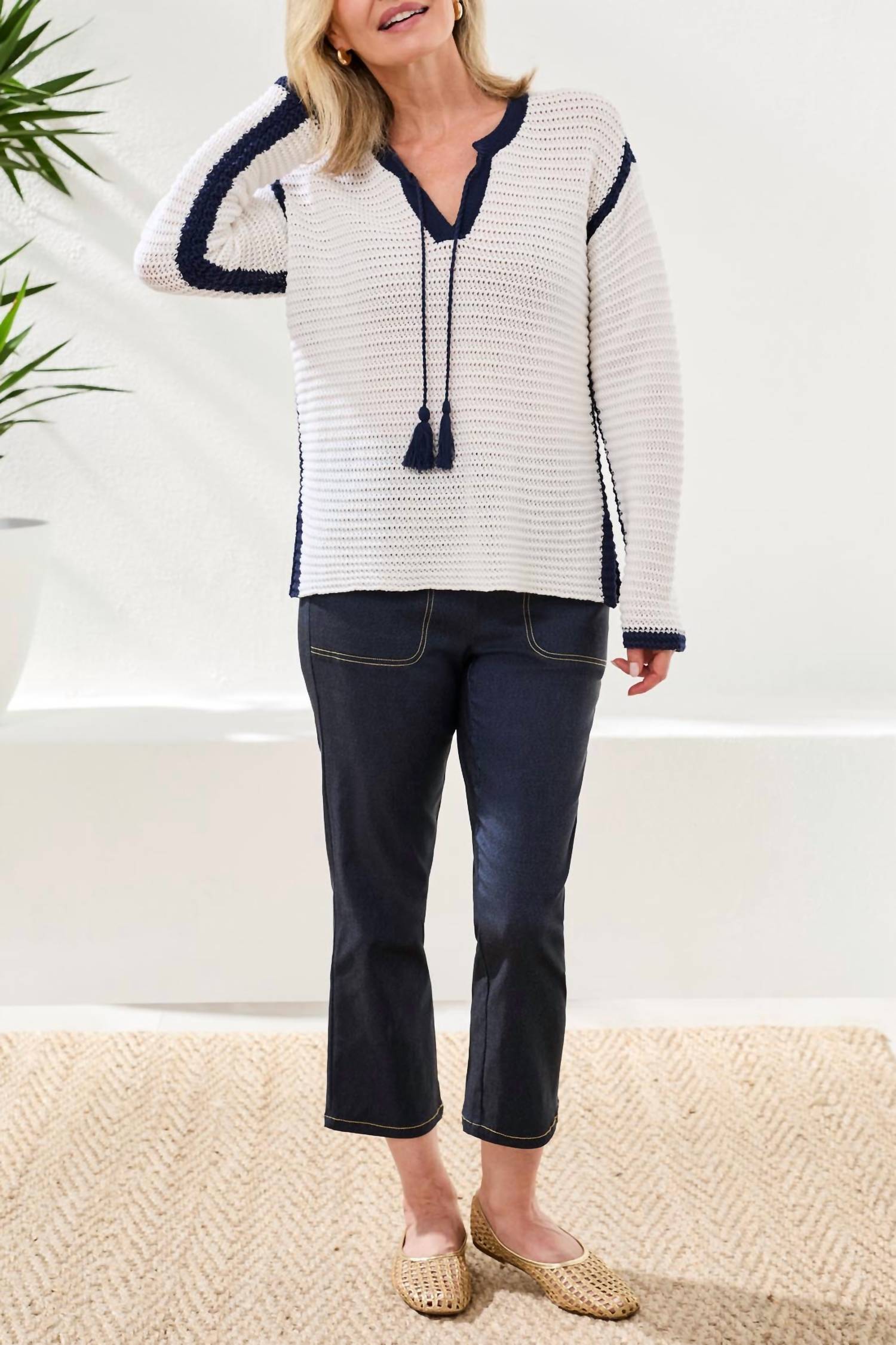Tribal - Long-sleeve Notch Collar Sweater