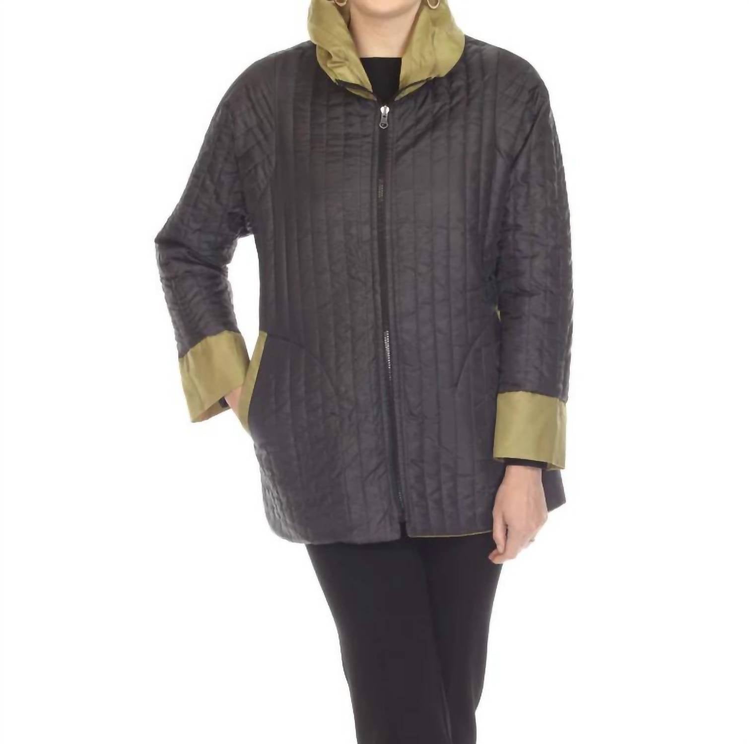 Terra Reversible Zip Up Hooded Coat in olive - women's jacket - view 8