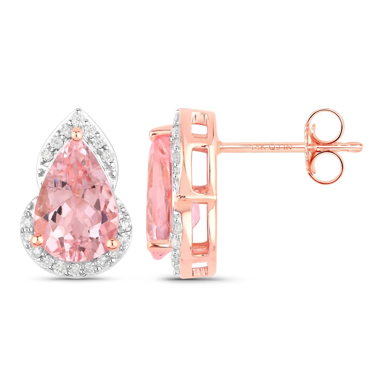 Diana M Jewels Women's Pear Natural Pink Morganite Stud Earrings (2.37 Ct) - Classic Plus in 14k rose gold - women's jewelry - detail view
