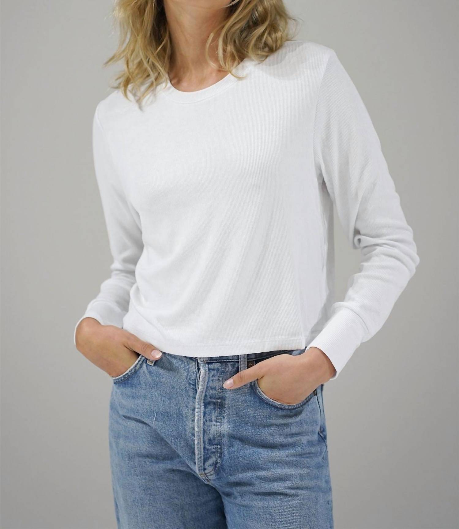 Lna - Long Sleeve Ribbed Crewneck Top