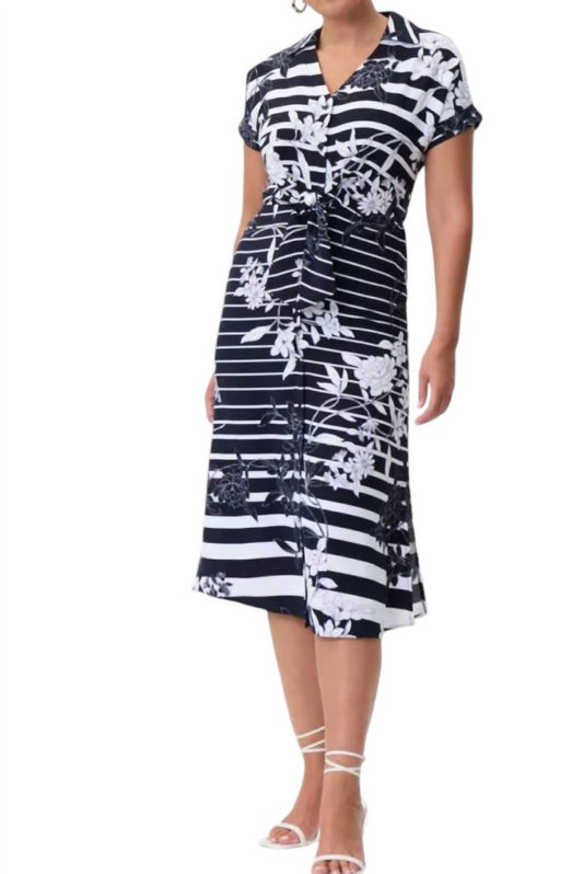 Joseph Ribkoff - Woven Floral Dress with Stripes