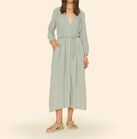 XIRENA Andrea Button-front Midi Dress in aqua grey - women's dress - alternate view