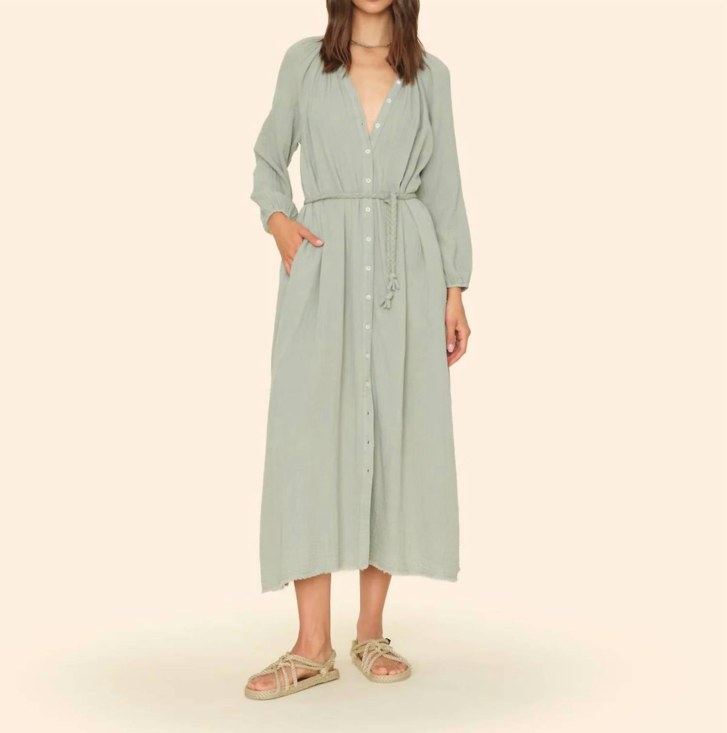 XIRENA Andrea Button-front Midi Dress in aqua grey - women's dress - alternate view