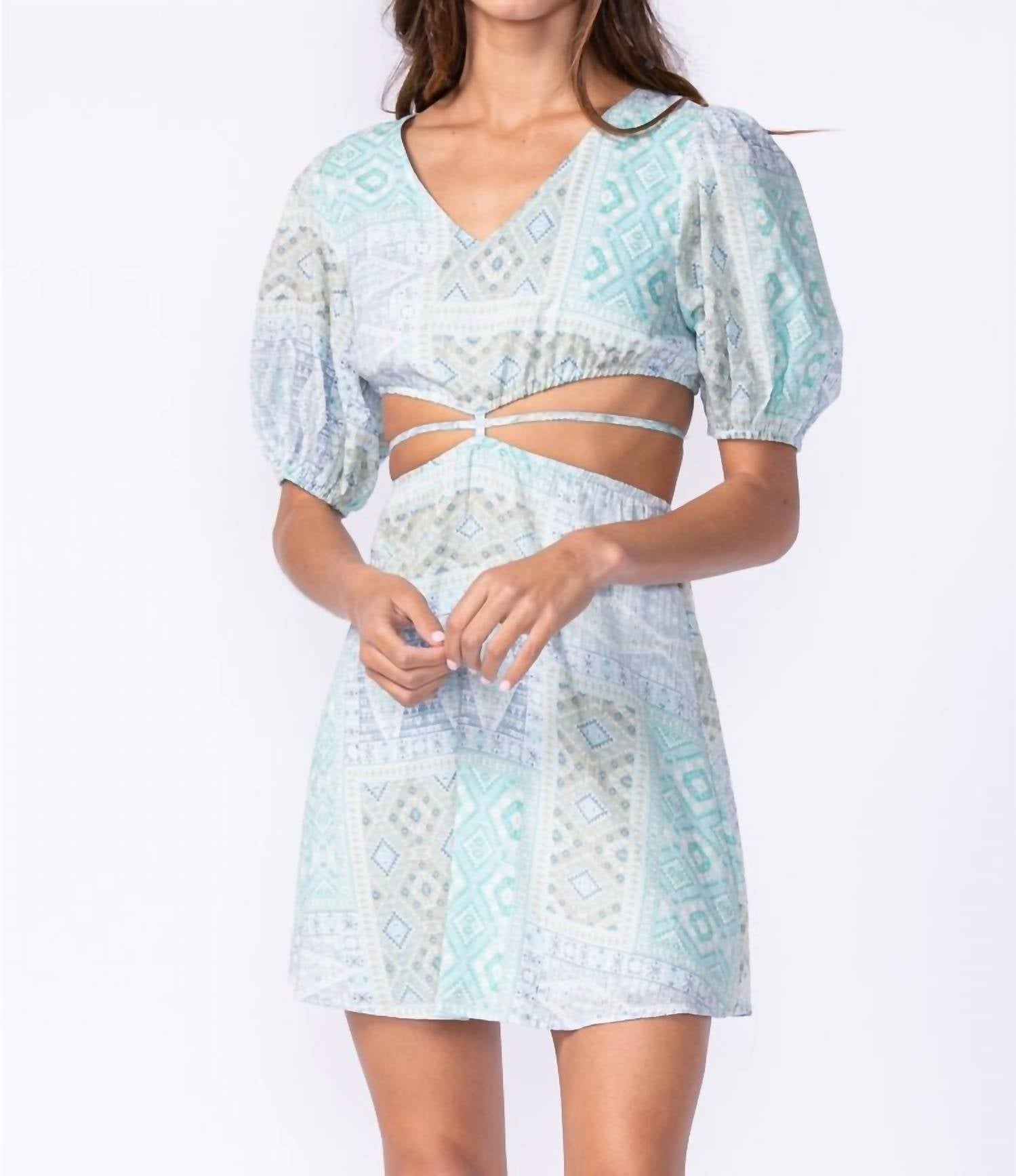 Sky To Moon - Boho Print Cutout Tie Detail Dress