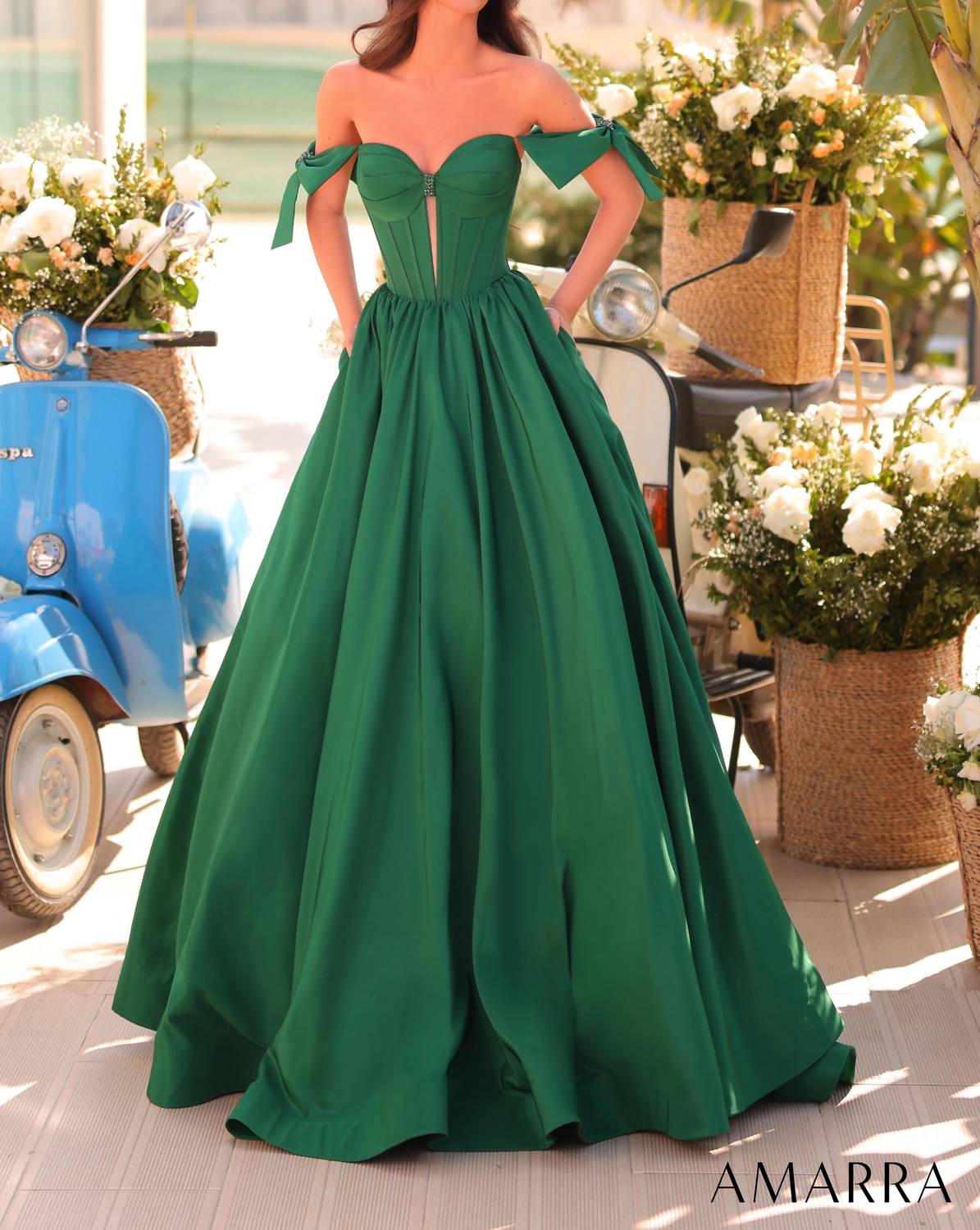 Amarra - Off-shoulder Bow Ball Gown With Sweetheart Bodice