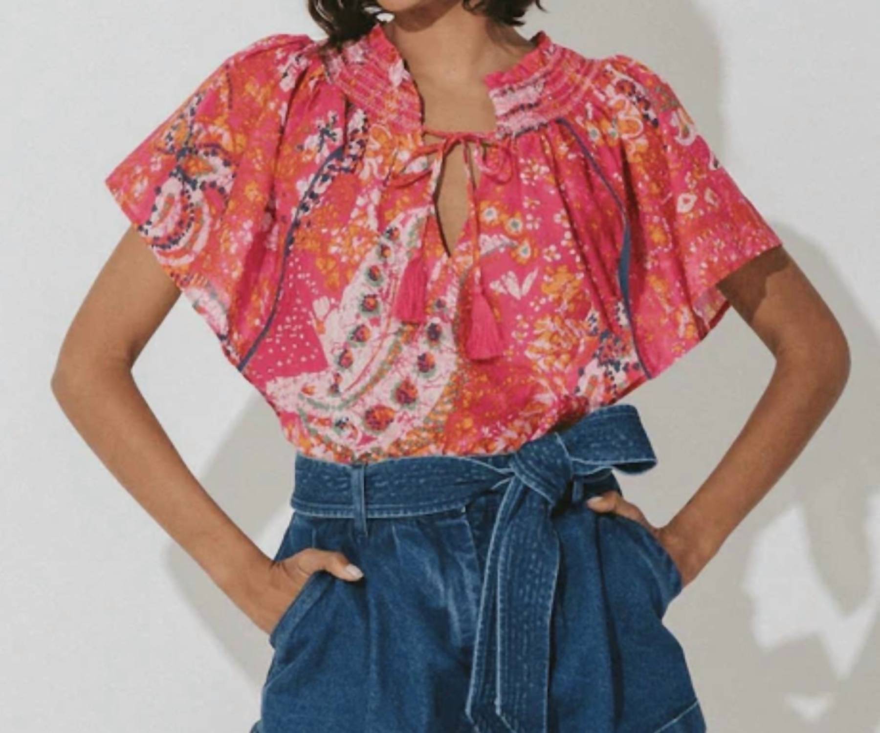 Cleobella Ayaz Blouse in hibiscus 1 - women's blouse