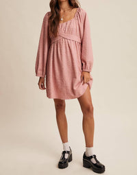Listicle - Textured Square Neck Babydoll Mini Dress