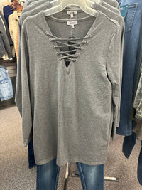 Axis Clothing Women's Charcoal Long Sleeves Tee in grey - women's long sleeve top - detail view