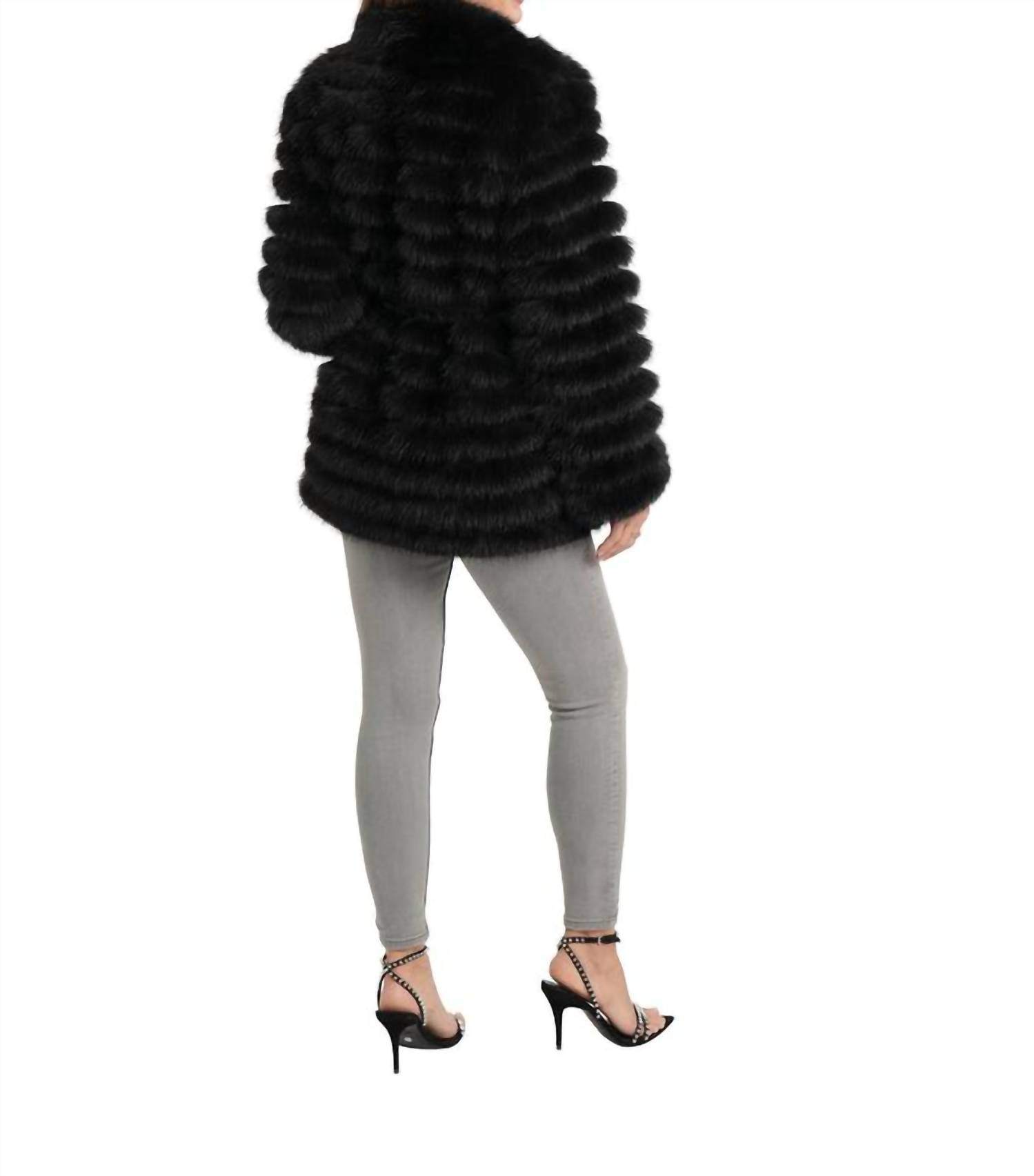 LOVE TOKEN Reversible Faux Fur Nylon Jacket in black - women's jacket - detail view