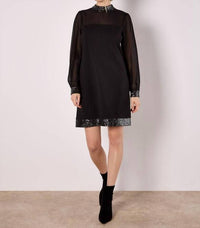 Apricot - Sequin Mock Neck Long Sleeve Mini Dress