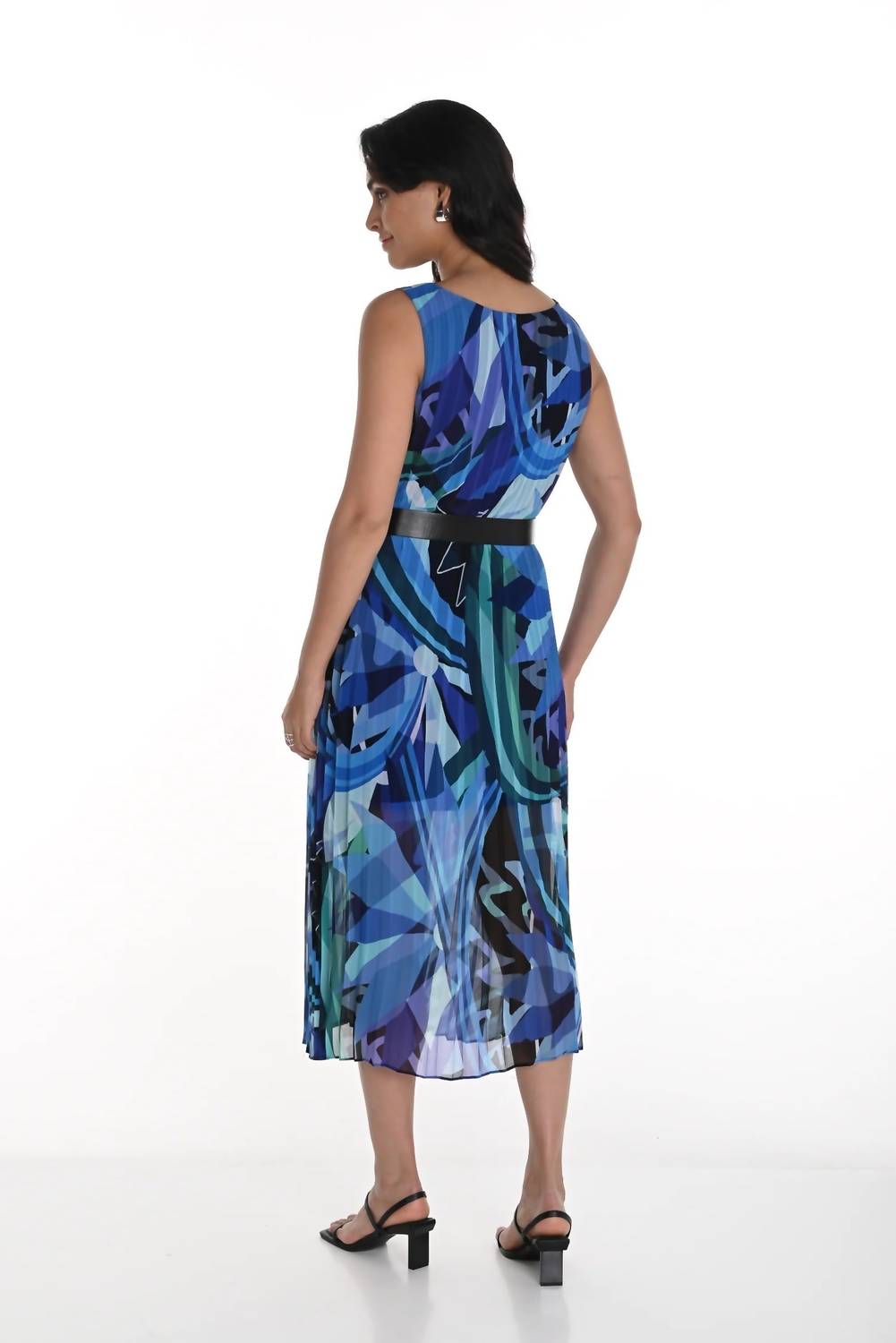 Frank Lyman - Floral Pleated Chiffon Belted Midi Dress
